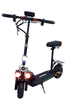 VLRA C6 electric scooter with powerful motor, comfortable seat, wide deck, LED headlight, and sleek black commuter design