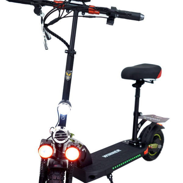VLRA C6 electric scooter with powerful motor, comfortable seat, wide deck, LED headlight, and sleek black commuter design