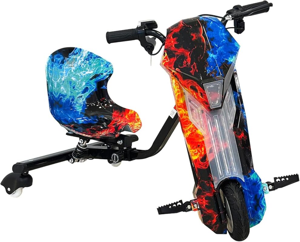 VLRA 36V kids electric drift scooter three-wheel black comic design